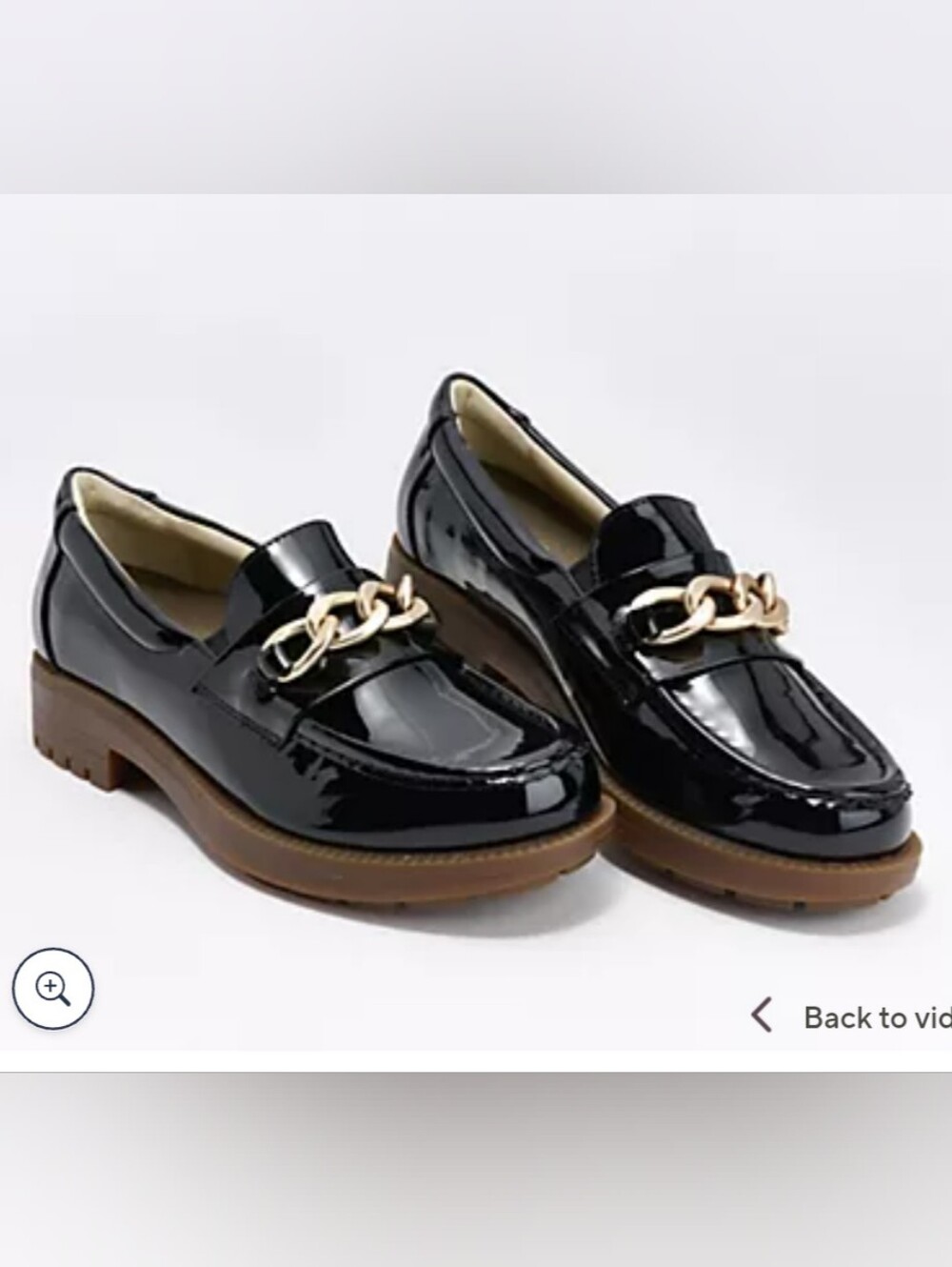 NEW REVITALIGN Black Patent Loafers with Gold Chain